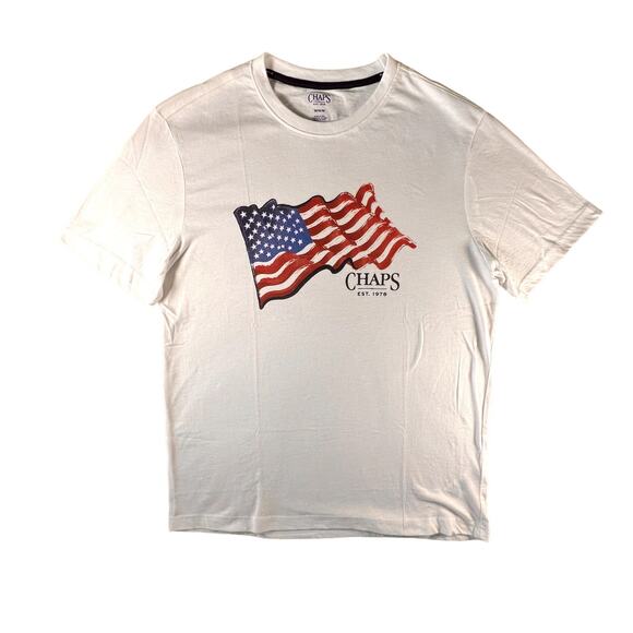 NWOT Chaps Mens Short Sleeve T-Shirt with American Flag print on Chest Size: M - Picture 1 of 7